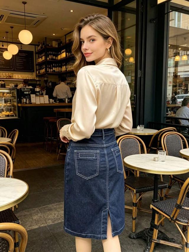 cream high-waisted a-line denim mini skirt in classic navy