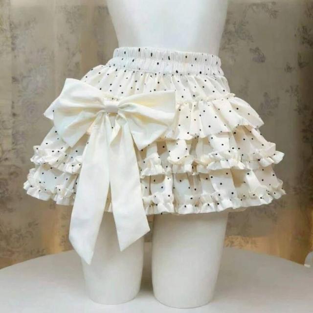 white polka lolita cake skirt with lace and ruffle patchwork