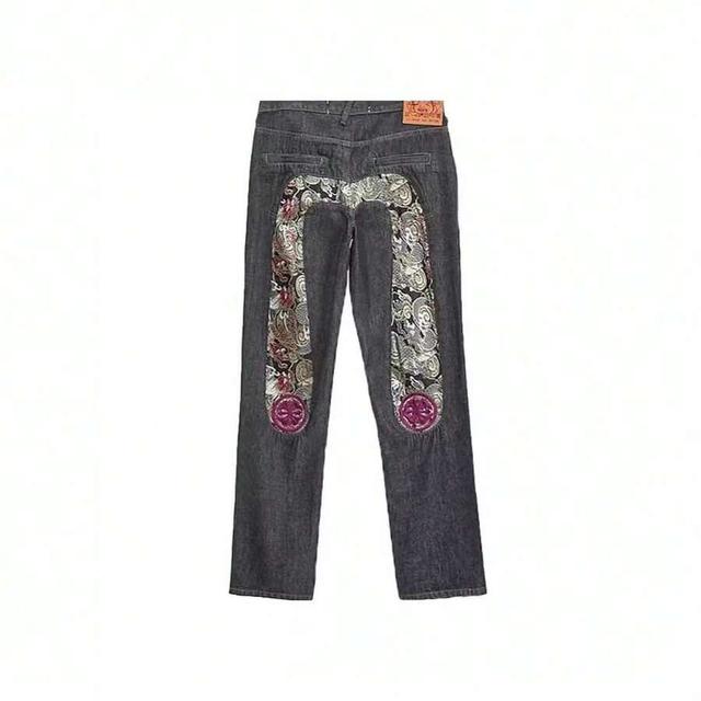 dark grey patterned graphic american street style retro-hop printed straight-leg jeans