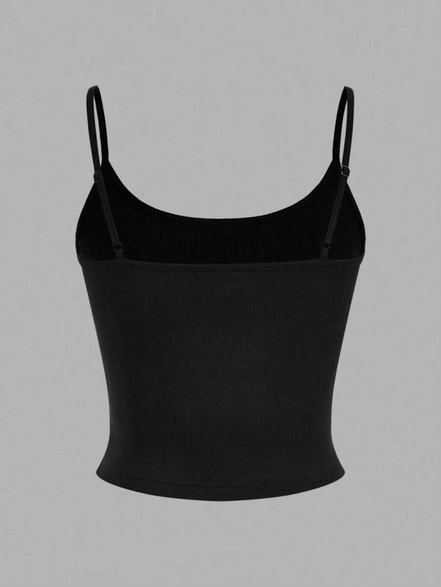 black simple slim-fit casual crop cami top