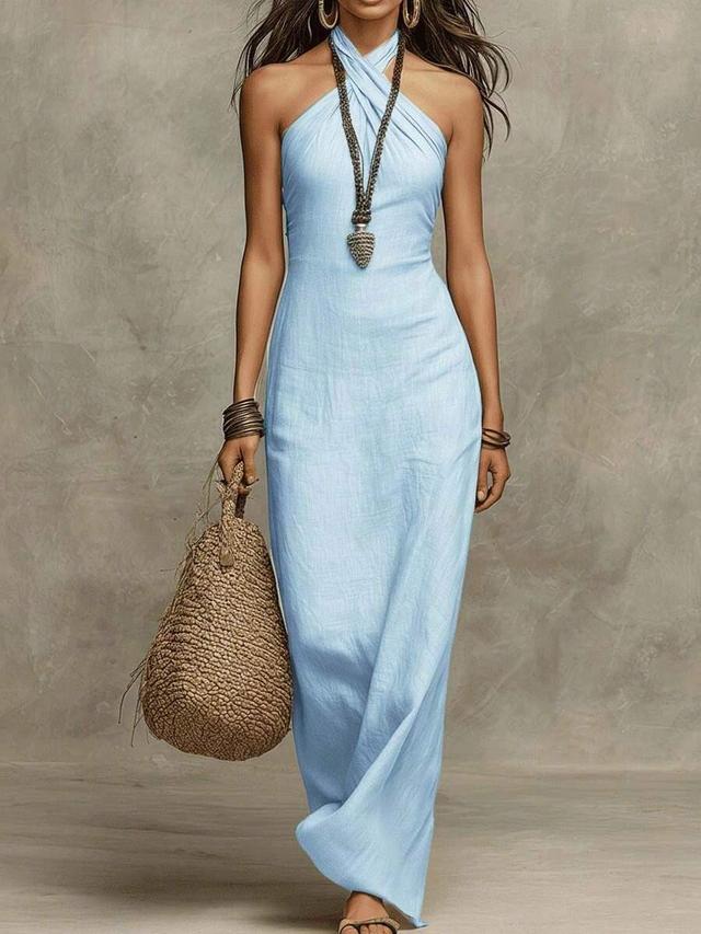 pale blue halter neck maxi dress