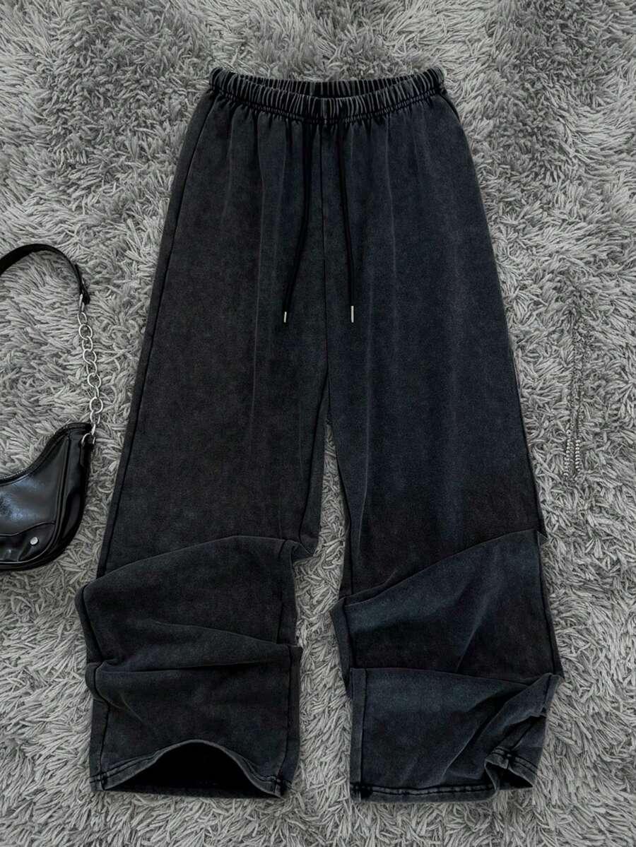 washed black relaxed fit straight leg sweatpants
