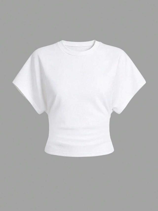 white airaco women's minimalist versatile round neck batwing sleeve slim fit top
