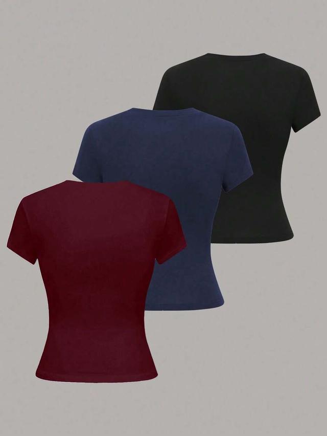 navy simple solid color short sleeve cotton t-shirt
