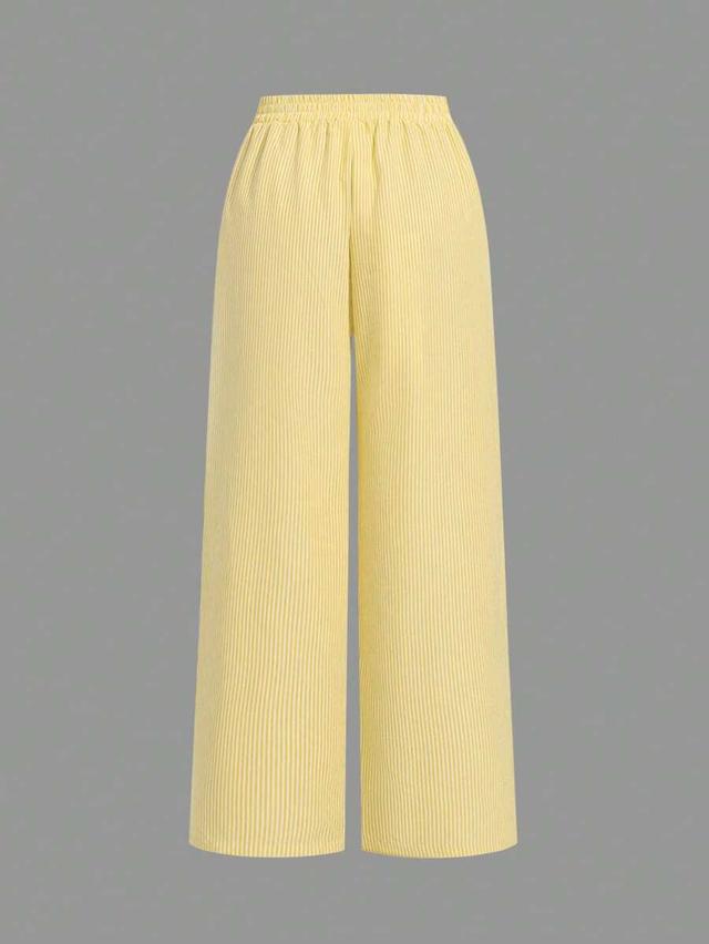 pale yellow striped woven loose wide leg trousers