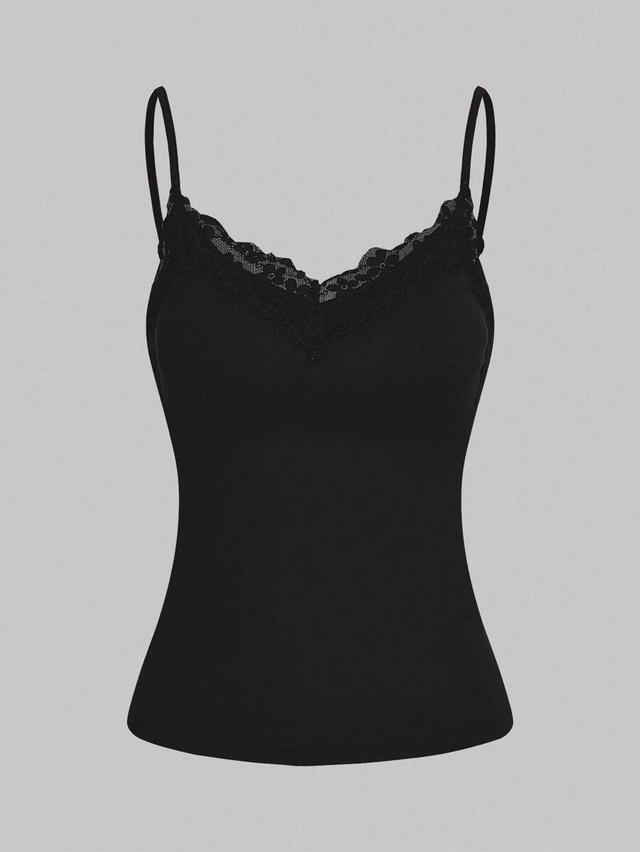 black lace patchwork cotton camisole