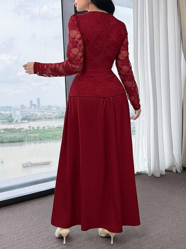 feyla elegant burgundy lace long sleeve flared dress