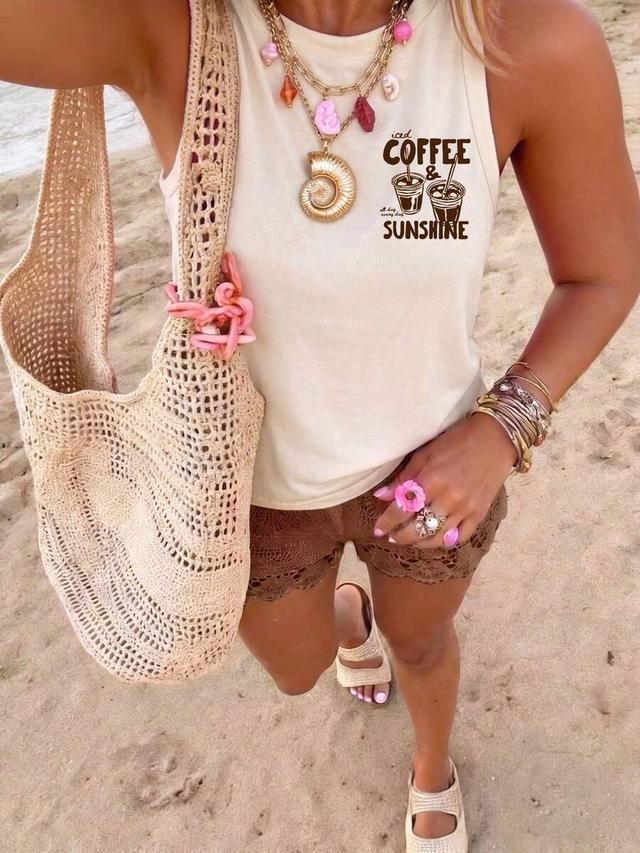 cream lover club graphic sleeveless tank top