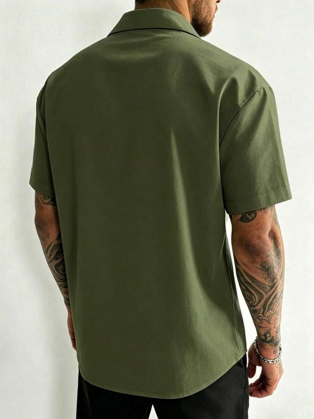 olive green short sleeve button down shirt