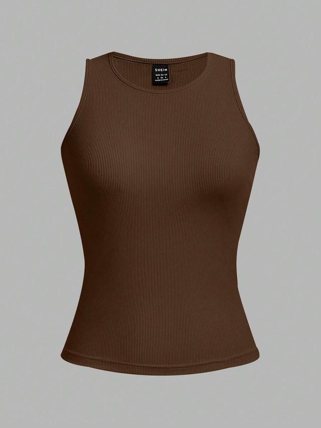 brown ribbed cotton blend sleeveless crop tank top