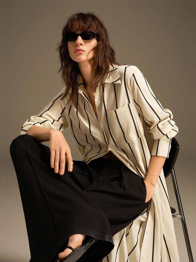 chic striped button-down long shirt dress