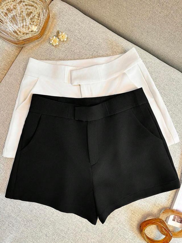 white inawly women simple solid color pocket casual shorts