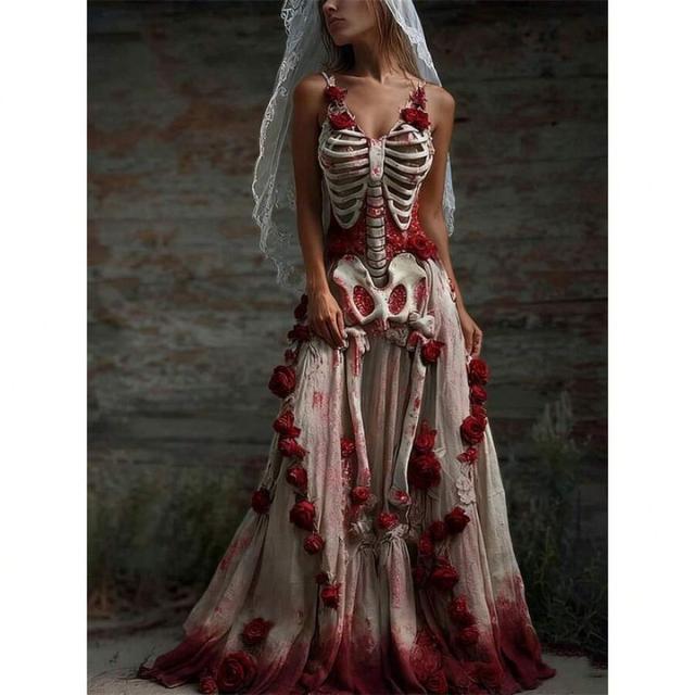 white red bohemian printed maxi dress with deep v-neck