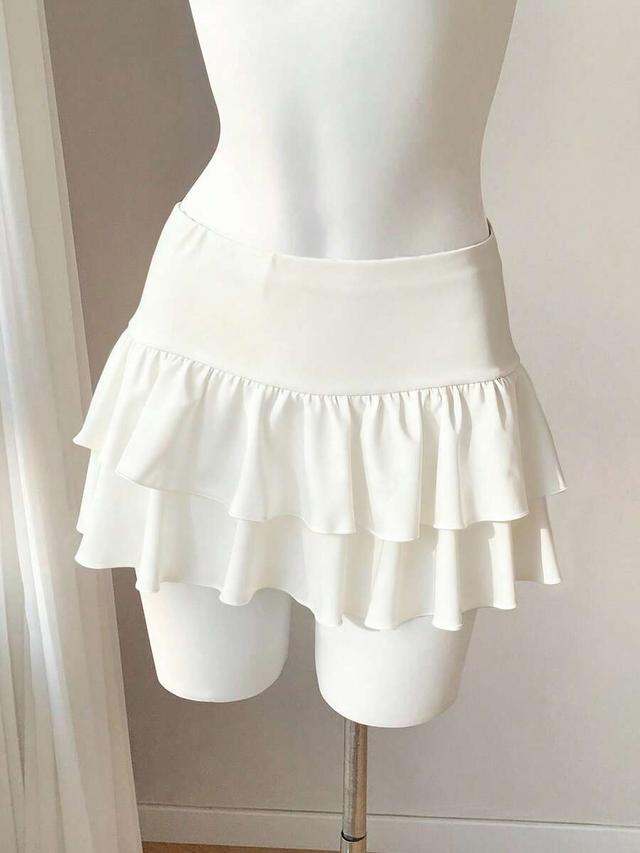 solid color ruffle hem casual short skirt