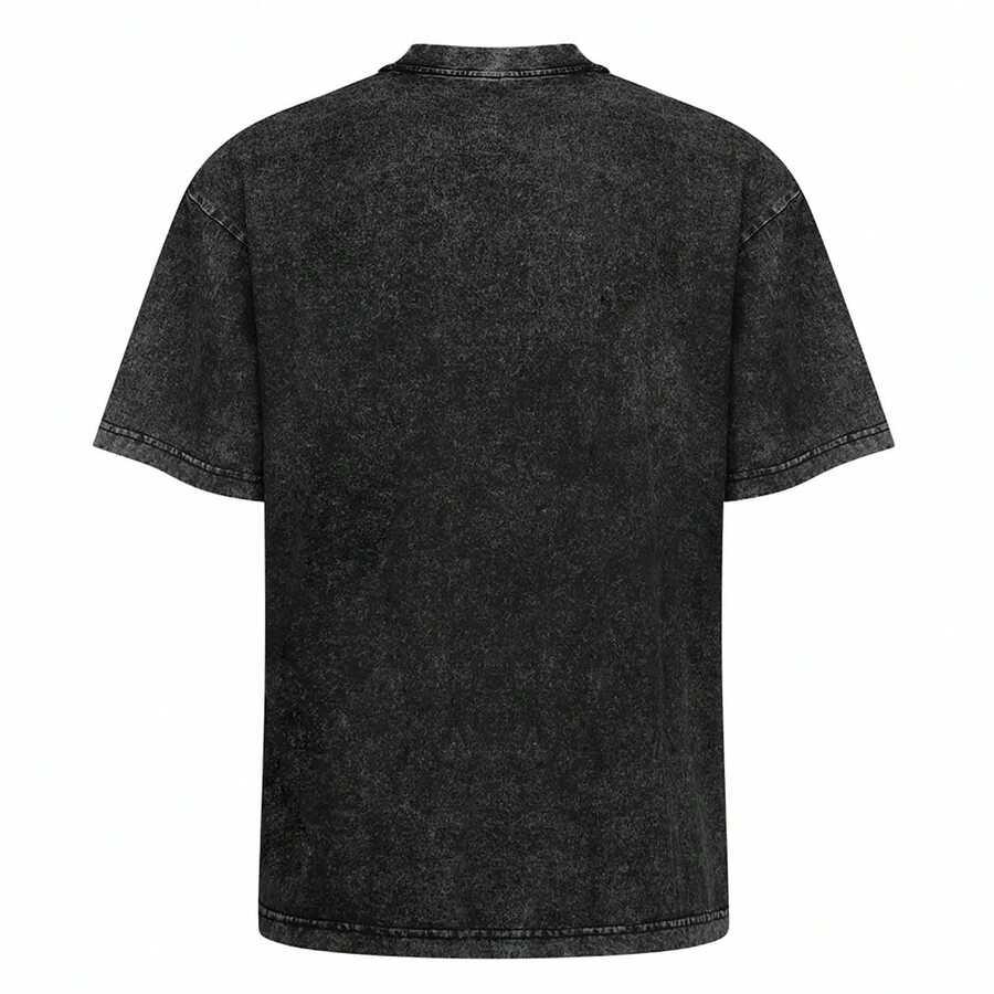 acid wash black cotton crew neck t-shirt
