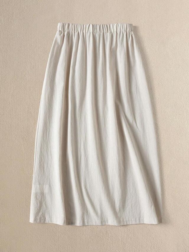 white casual cotton retro midi skirt
