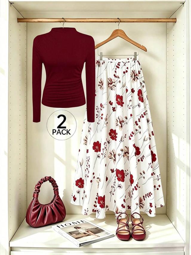 floral print midi skirt with elastic waist