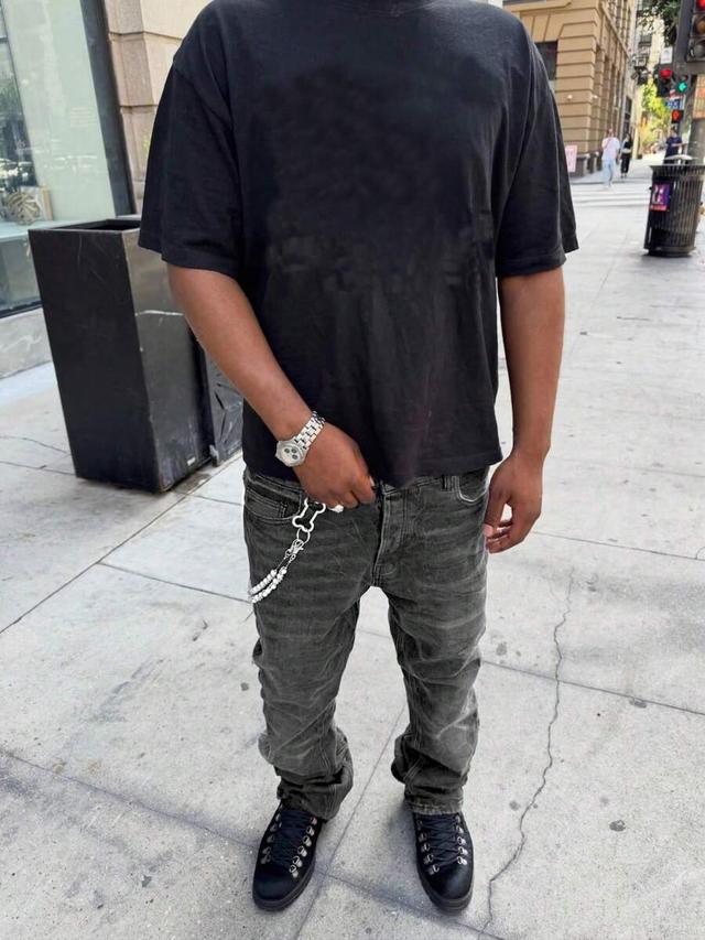 black men's vintage washed stretch denim jeans