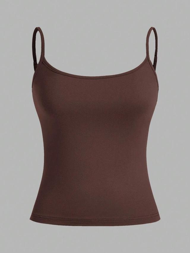 brown casual slim fit camisole tank top set