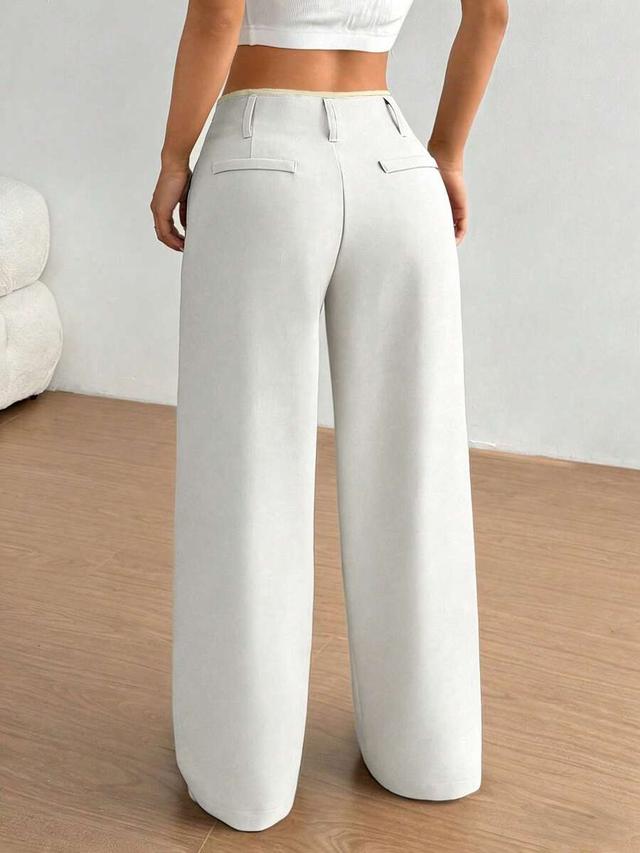 light grey high waisted wide leg tailored trousers
