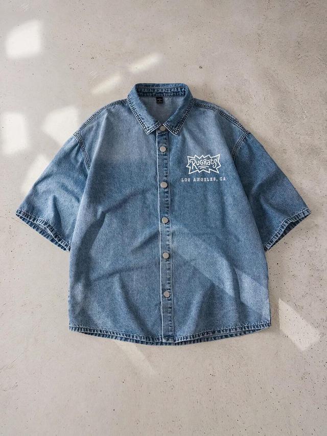 medium denim rugrats graphic print short sleeve denim shirt