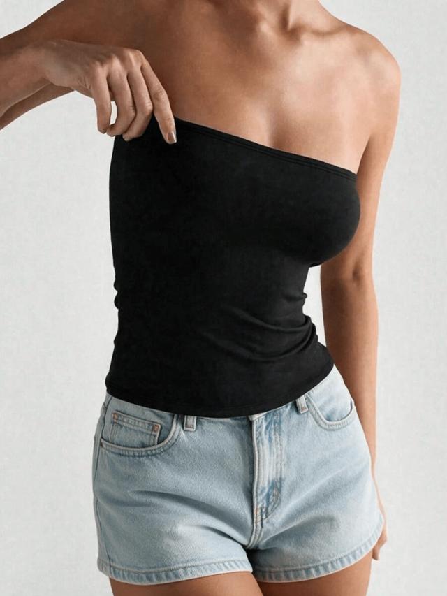 sexy strapless basic black elastic tube top