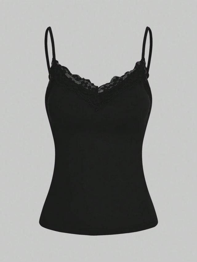 black lace trim camisole tank top