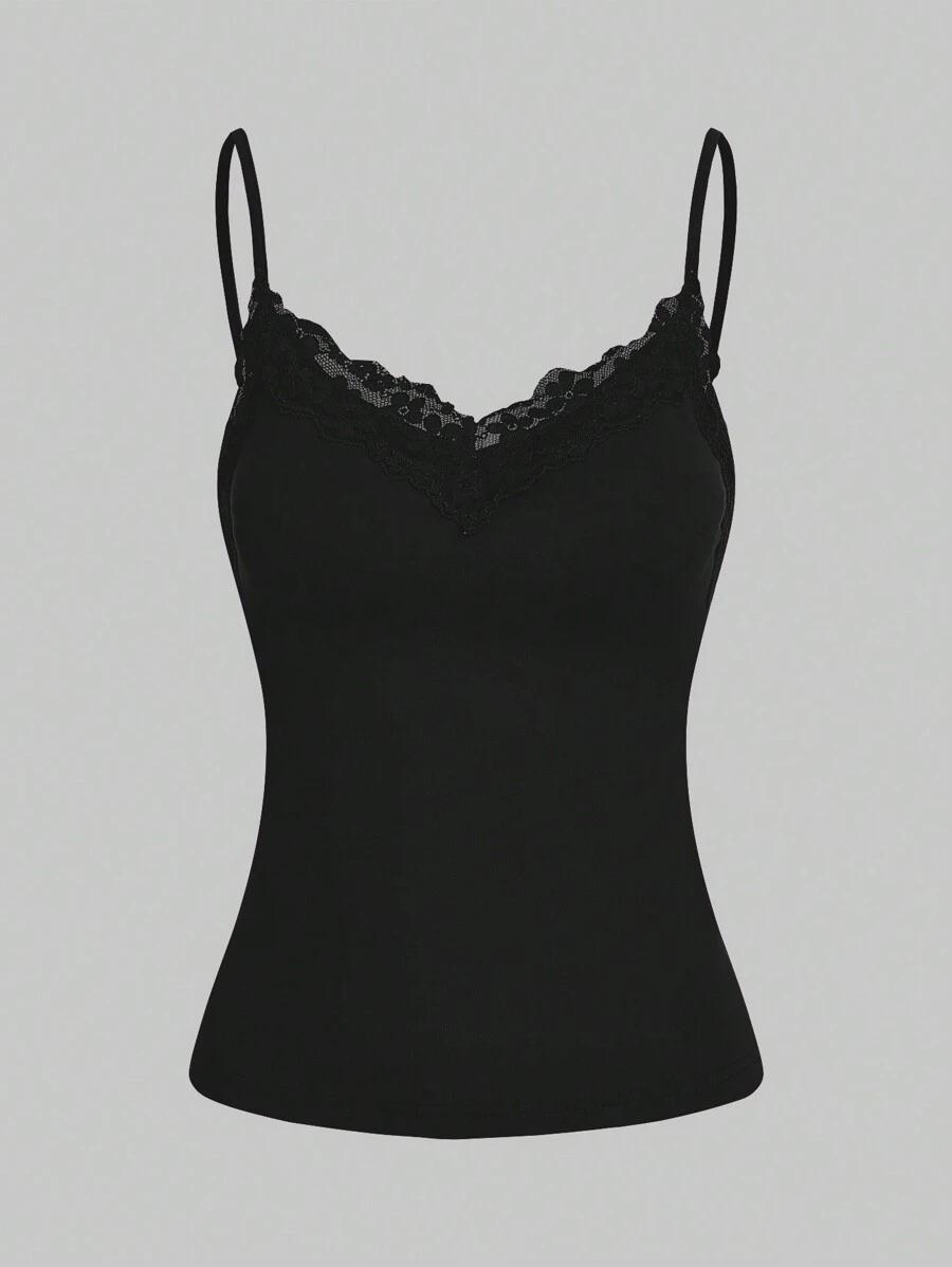 black lace trim camisole tank top