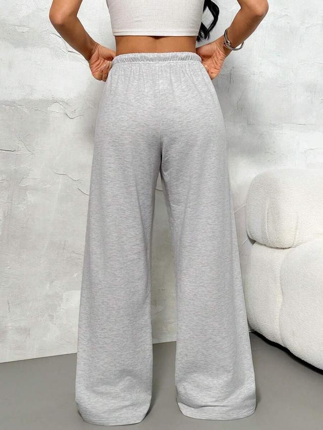 solid gray drawstring waist wide leg sweatpants