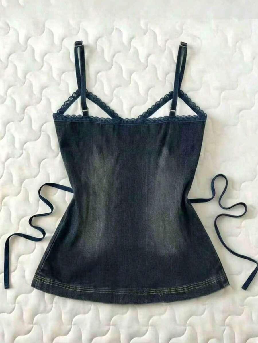 dark denim islasuriya women's pleated casual versatile daily wear camisole top