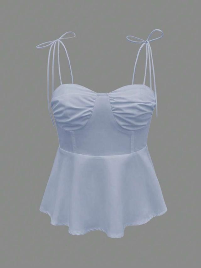 pale blue women's casual y2k sleeveless ruffle tie-up slim fit camisole