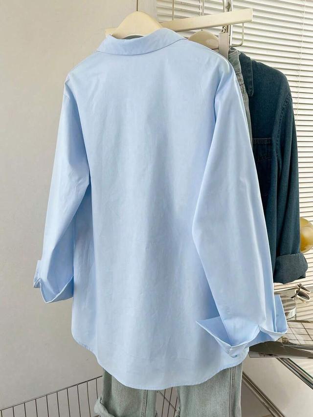 franclia women's solid light blue long sleeve casual shirt