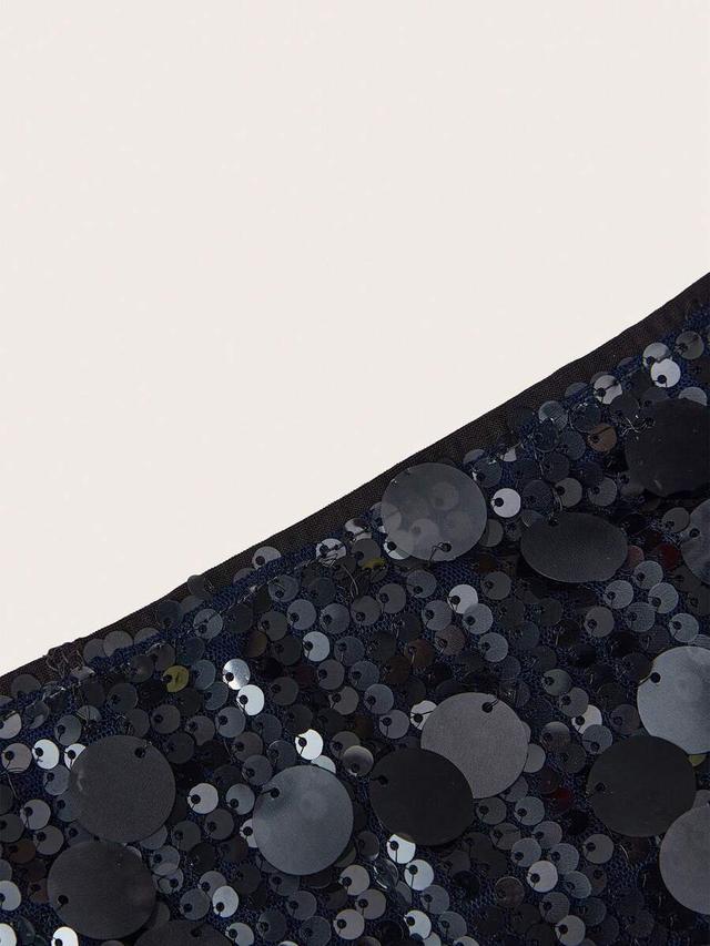 dark blue low rise sequin bodycon mini skirt
