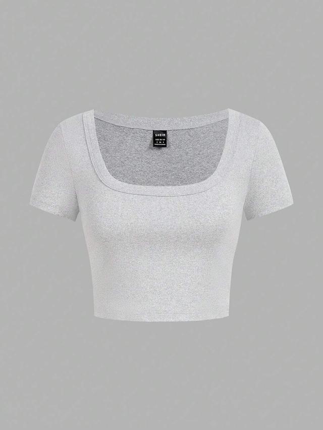 light grey fitted cropped short sleeve t-shirt