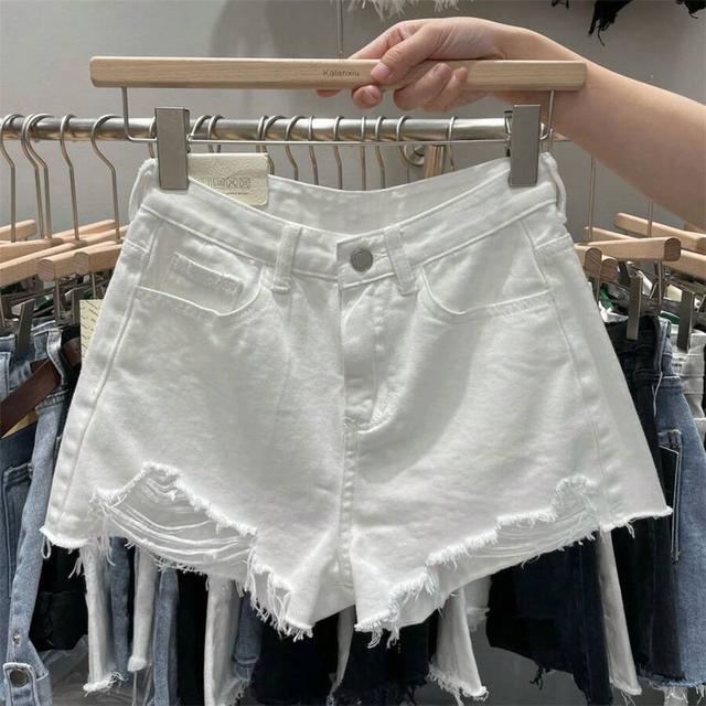 white distressed denim shorts
