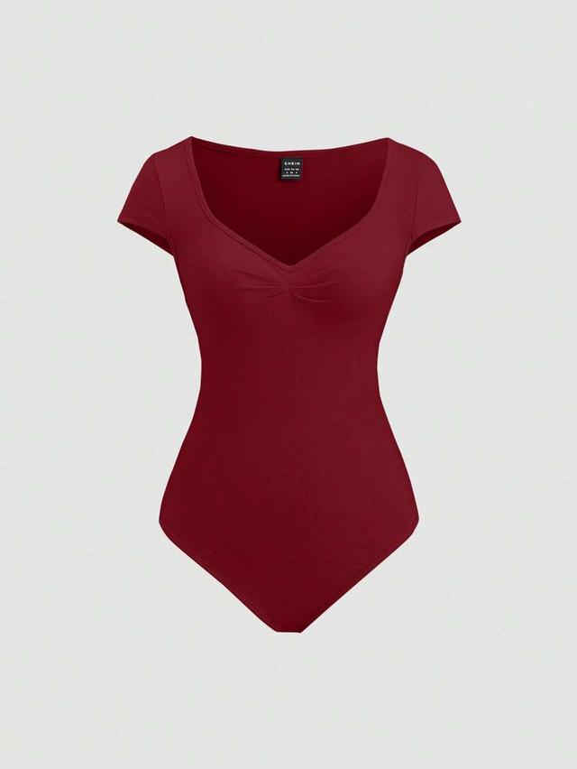 burgundy short sleeve sweetheart neck bodysuit set