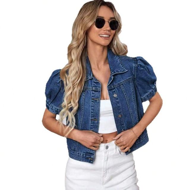 dark blue short lapel shoulder jacket with bubble sleeves
