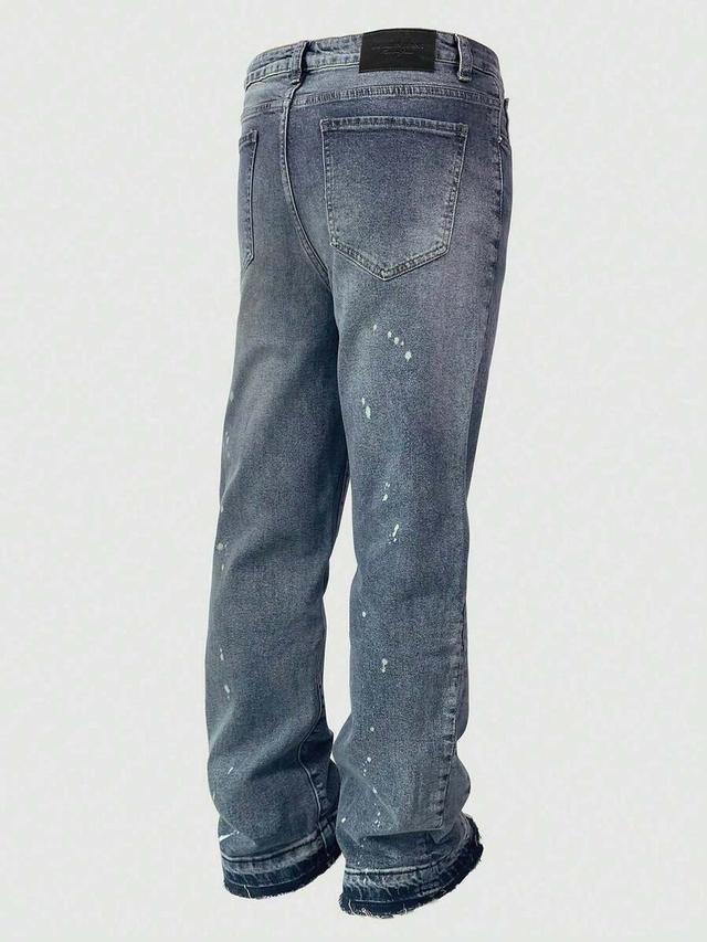 grey wash men's washed distressed hem straight leg casual jeans