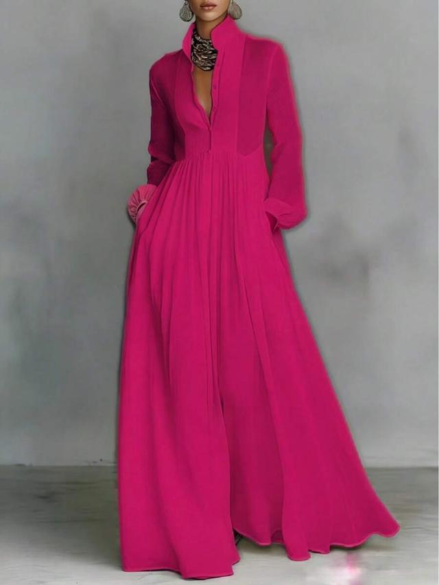 pink long sleeve maxi dress with collar