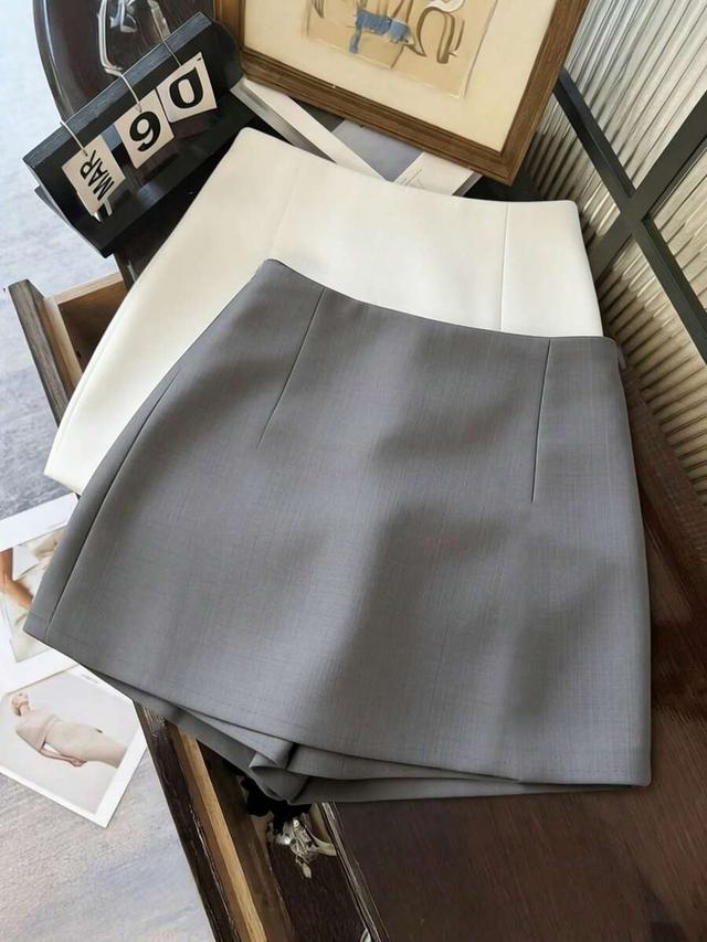 white high-waisted grey textured blazer fabric skort