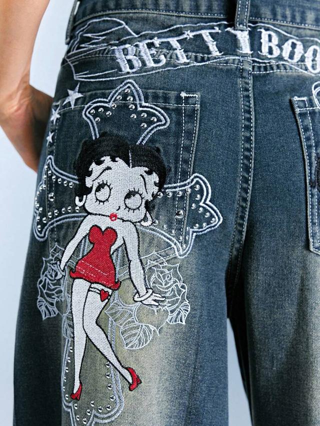 betty boop embroidered distressed wash oversized y2k jeans