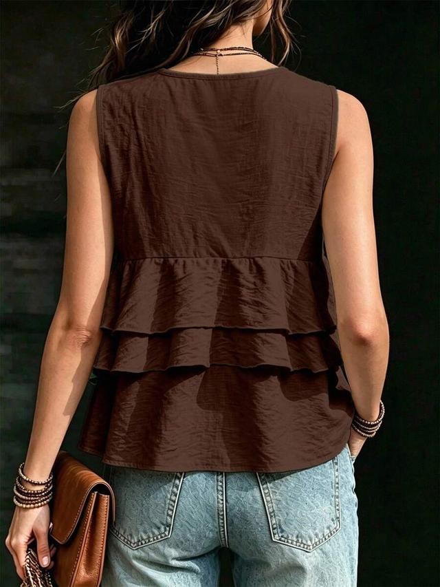 minimalist khaki tiered sleeveless summer tank top