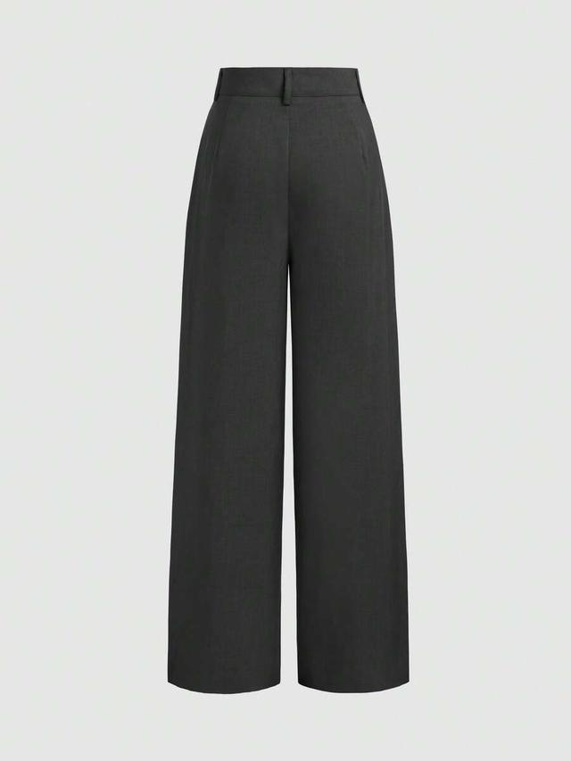 dark grey minimalist navy blue wide leg suit pants