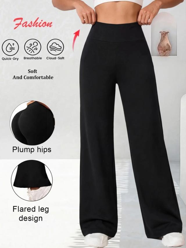solid color high waist casual straight stretch pants