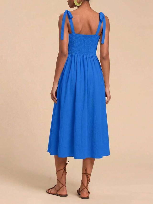 travachic blue elegant lace-up strap dress