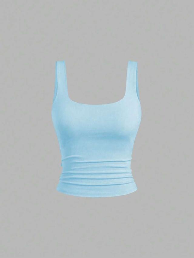 light blue casual square neck ruched cami top
