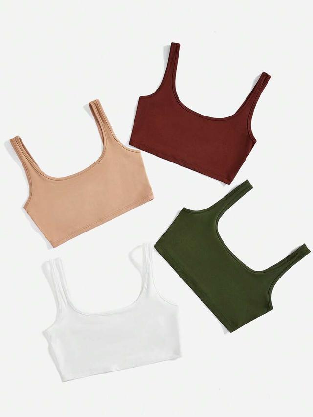 green scoop neck solid crop tank top