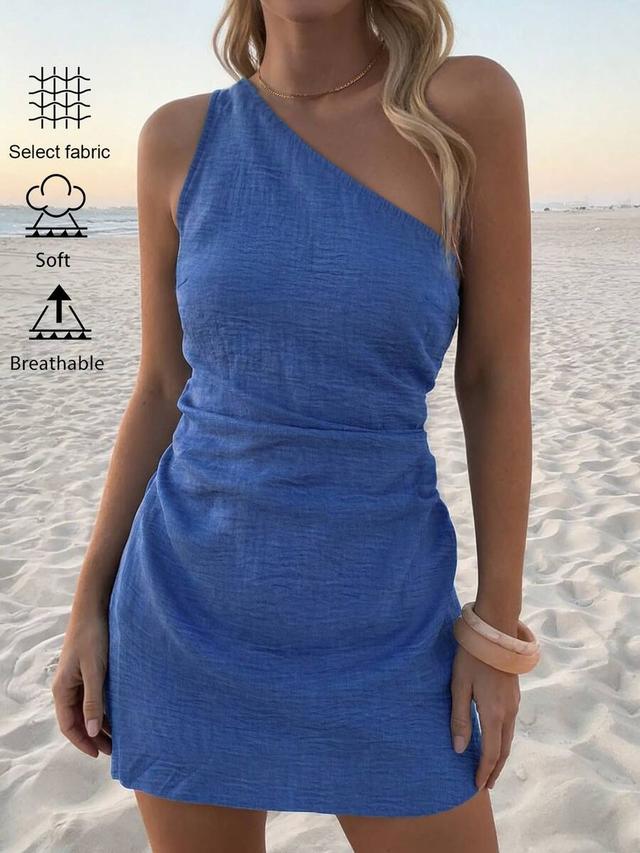 blue off-shoulder casual mini dress