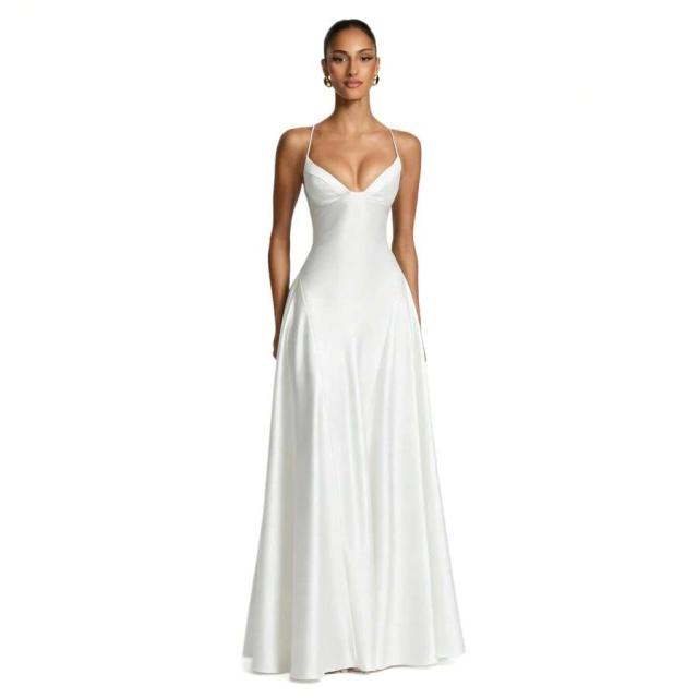 white satin floor length slip dress