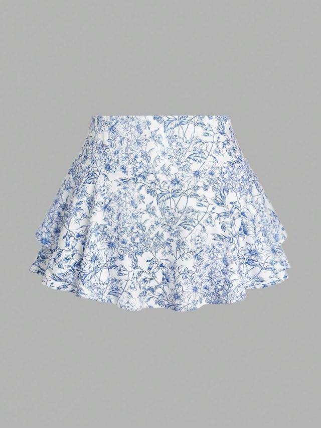 blue floral and white floral printed shorts set